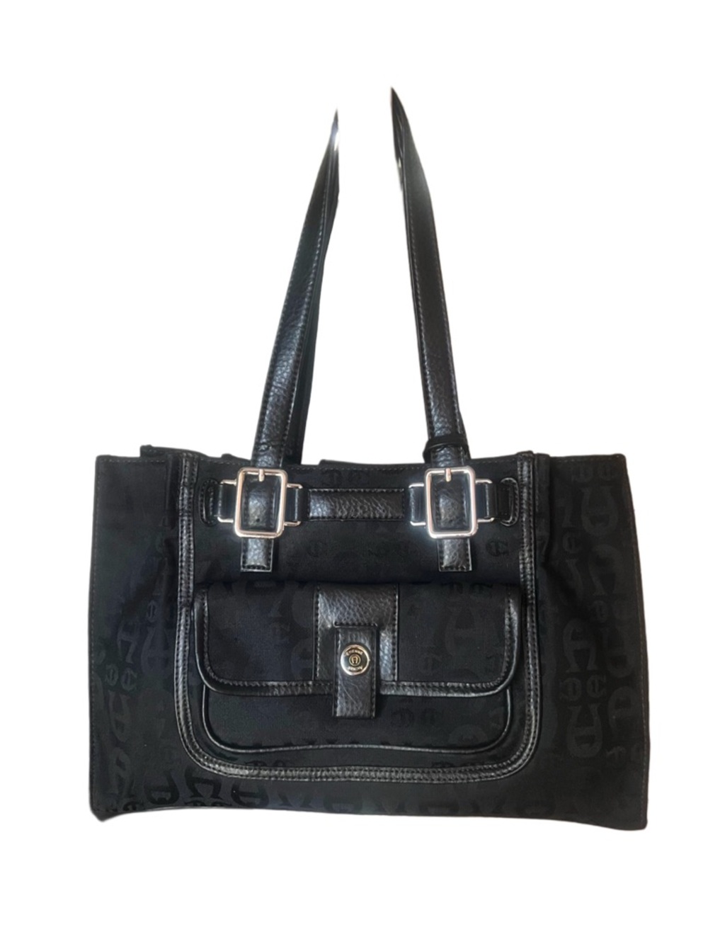 Etienne Agnier Black Canvas Leather Trim Shoulder Bag